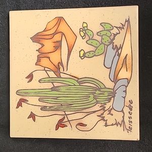 CLEO TEISSEDRE pottery tile trivet Saguaro Cactus Desert scene Navajo